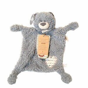 2022 Demdaco Loved Gray Bear Rattle Knotted Lovey Security Blanket 9" X 9" NEW